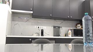 Hot Tight Pussy Petite Girlfriend in the Kitchen with a See Through Dress Shows Pussy and Her Tits Through Her Sexy Outfit