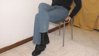 Fully dressed crossed legs orgasm