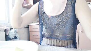 Hairy Brunette Pussy, Big Tits, Sensual Hairy Woman in the Kitchen.