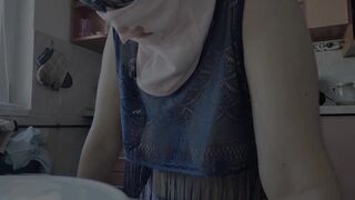 Hairy Brunette Pussy, Big Tits, Sensual Hairy Woman in the Kitchen.