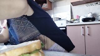 Hairy Brunette Pussy, Big Tits, Sensual Hairy Woman in the Kitchen.