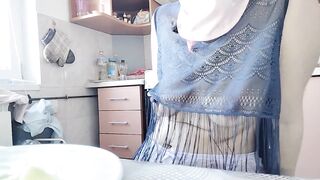 Hairy Brunette Pussy, Big Tits, Sensual Hairy Woman in the Kitchen.