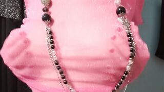 Titty Play In See Thru Pink Mesh Top and Necklace