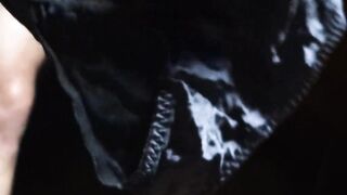 Lace and shiny full back panties tease