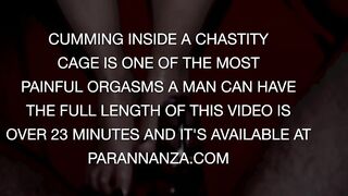 EXPLOSIVE RUINED ORGASM IN CHASTITY CAGE - FEMDOM HANDJOB/FOOTJOB