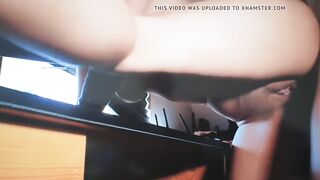 busty teen fucks on the table