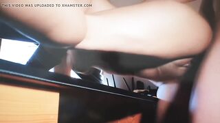 busty teen fucks on the table