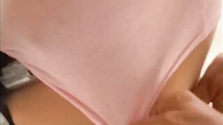 Slut showing off tits in public