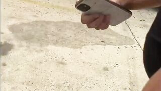 Slut showing off tits in public