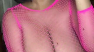 Nerdy Busty Ebony Babe Sucking on a Dildo