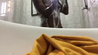 washing out the dirts from my body , cool shower bath