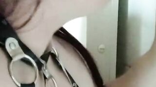 horny fat german in harness blows a black dildo