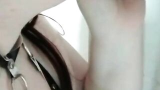 horny fat german in harness blows a black dildo