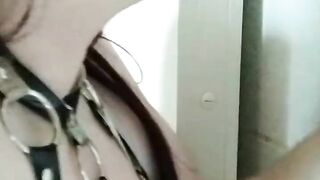 horny fat german in harness blows a black dildo