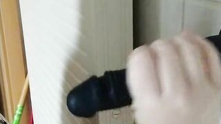 horny fat german in harness blows a black dildo