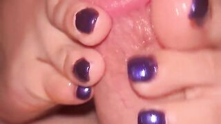 Footjob with purple nails!
