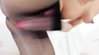 squirt through black pantyhose