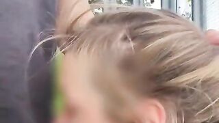 Horny blonde gets face fucked outside before shooting his cum in her mouth